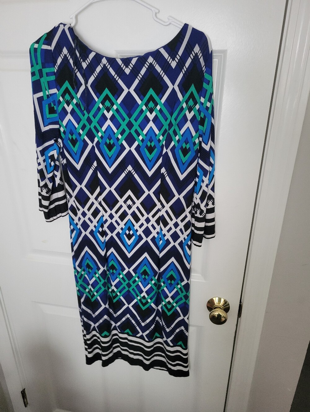 madison leigh Navy, Teal & White Geometric Midi Dress